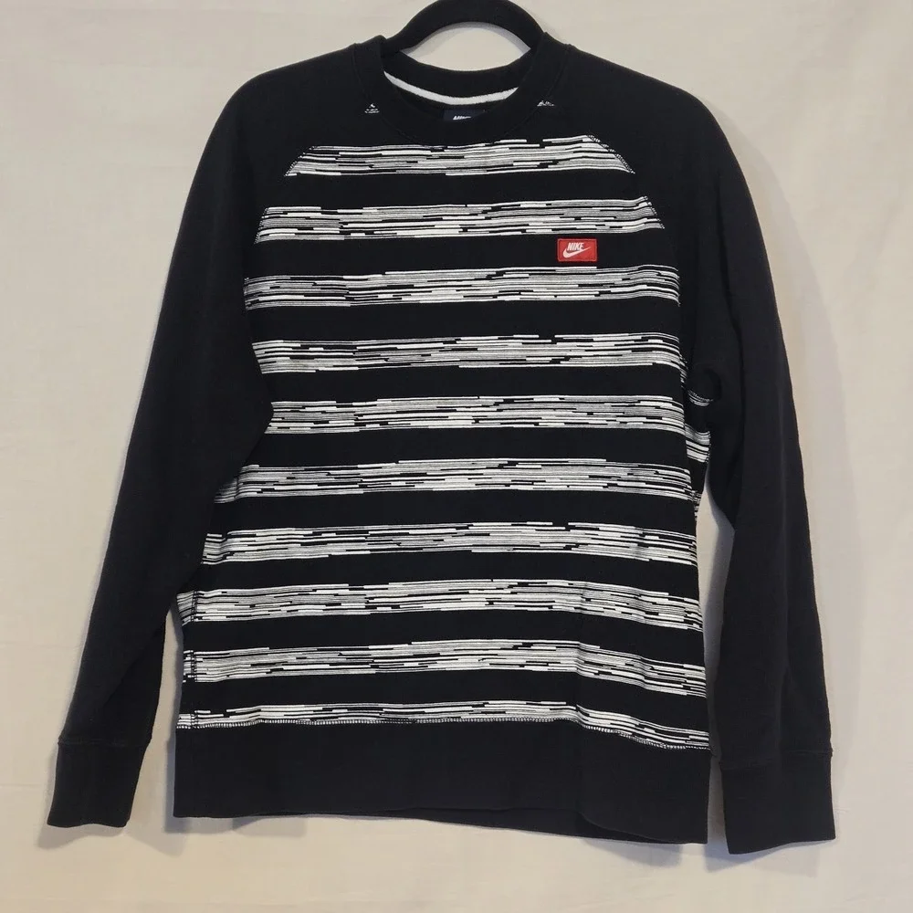 Nike Black Stripe Embroidered Logo Crewneck Sweatshirt Size L Men's
